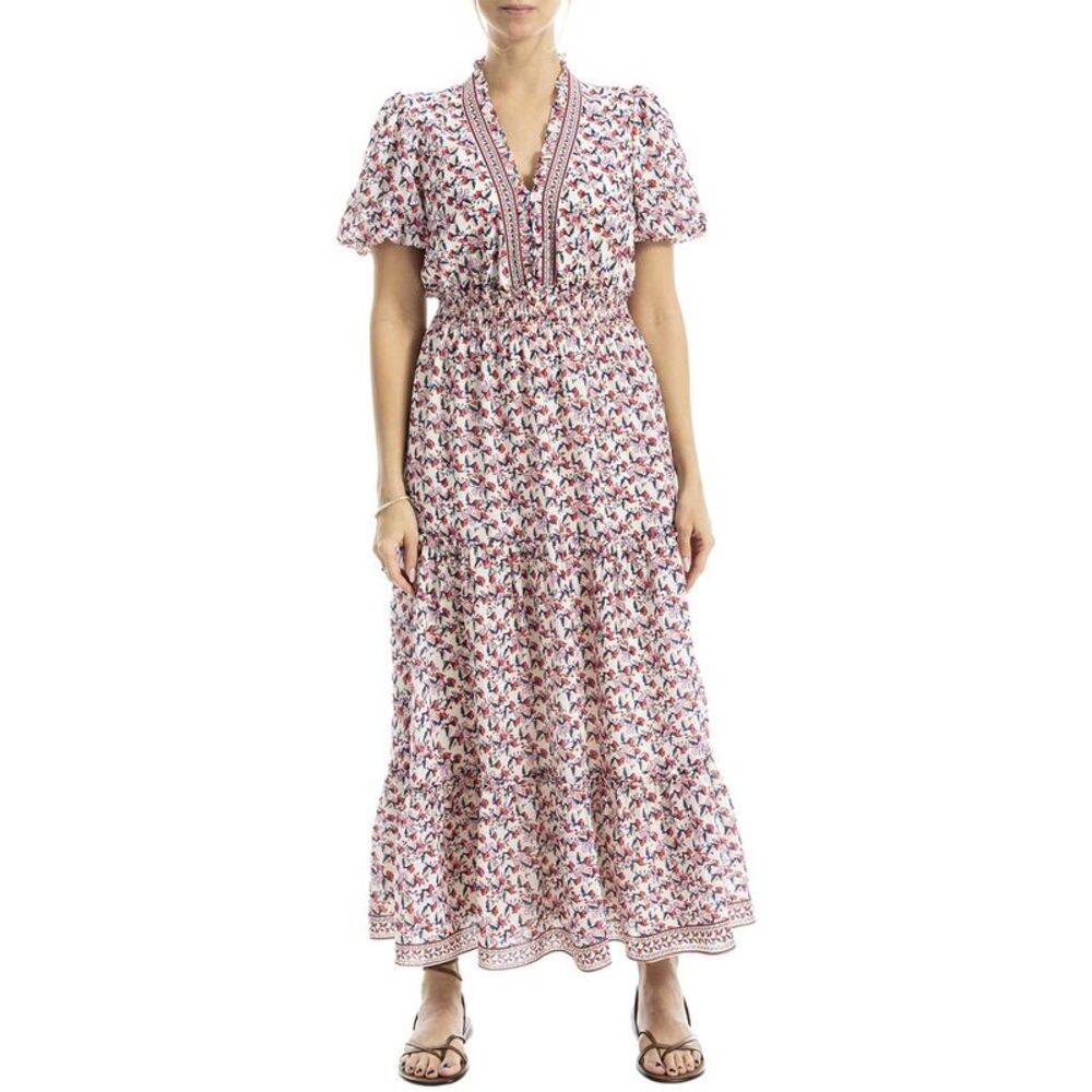 Max Studio Womens V-Neck Tiered Maxi Dress